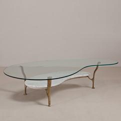 A Biomorphic Shaped Glass and Marble Tiered Coffee Table