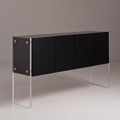 A Black Lacquered Buffet with Lucite Sides by Milo Baughman