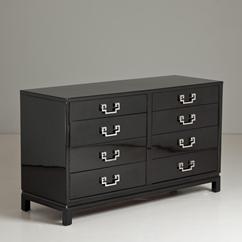 A Black Lacquered Eight Drawer Asian Modern Commode 1950s