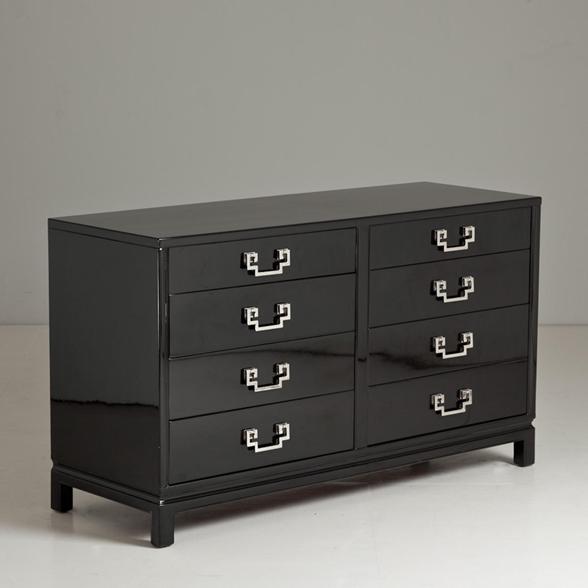 A Black Lacquered Eight Drawer Asian Modern Commode 1950s