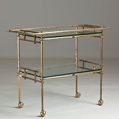 A Brass Framed Drinks Trolley with Glass Shelves 1940s 