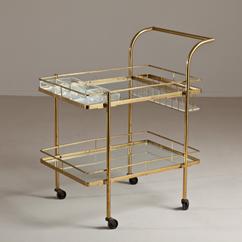 A Brass and Glass Barcart on Castors 1970s