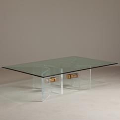 A Cloudy Two part Lucite and Glass Coffee Table 1970s