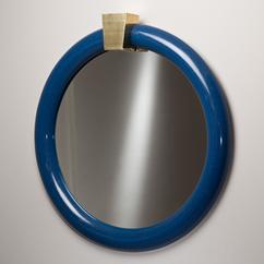 A Cobalt Blue Springer Style Mirror with Brass Pediment 1970s