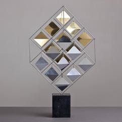 A Diamond Shaped Brass and Nickel Table Sculpture by Jere