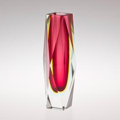 A Facet Cut Murano Sommerso Glass Vase with a Deep Pink Centre