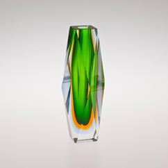 A Facet Cut Murano Sommerso Glass Vase with a Green Centre