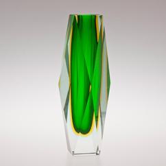 A Facet Cut Murano Sommerso Vase with a Green Centre
