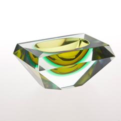 A Facet Cut Rectangular Murano Sommerso Glass Ashtray