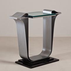 A Jay Spectre Steel Console Table with Glass Top 1980s