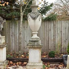 A Large 20th Century Composition Finial Urn on Pedestal
