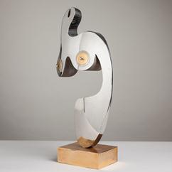 A Large Abstract Sculpture in Bronze and Polished Steel 1980s