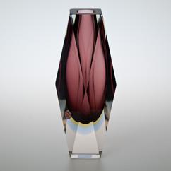 A Large Facet Cut Murano Sommerso Glass Vase 