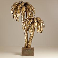 A Large French Brass Palm Tree Floor Lamp Sculpture 1970s 