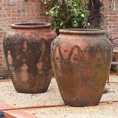 A Large Pair of 19th Century Terracotta Pots with Swag Detail