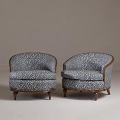 A Large Pair of Bucket Back Wooden Framed Armchairs 1950s 