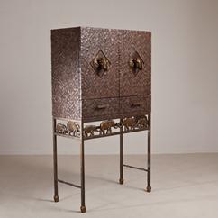 A Maitland Smith Cocktail Bar with Bronze Elephant Mounts 1970s