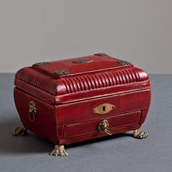 A Medium English 19th Century Leather Box with Lion Claw Feet
