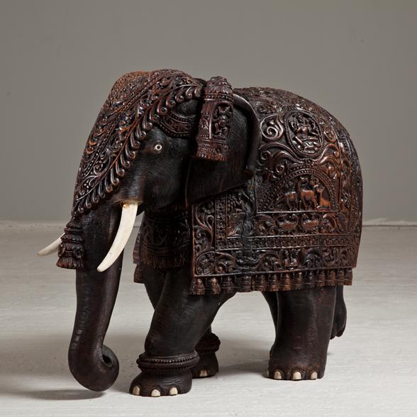 A Mid 19th Century Teak Indian Elephant With Carved Bone Tusks 