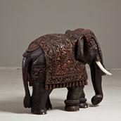 A Mid 19th Century Teak Indian Elephant With Carved Bone Tusks  Alternate image