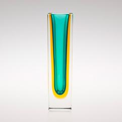 A Murano Sommerso Glass Vase with an Emerald Green and Gold Centre
