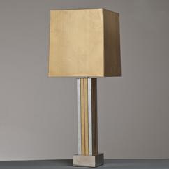 A Nickel and Brass Paul Evans Style Column Table Lamp 1980s