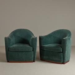 A Pair of Art Deco Inspired High Bucket Backed Armchairs 1950s