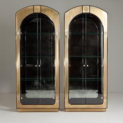 A Pair of Brass Framed Glazed Mastercraft Cabinets 1970s