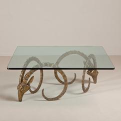 A Pair of Brass Rams Head Coffee Table Bases after Chervet