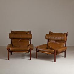 A Pair of Buffalo Leather Inca Chairs by Arne Norell circa 1968