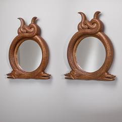 A Pair of Carved Wood Entwined Sea Serpent Mirrors 1980s