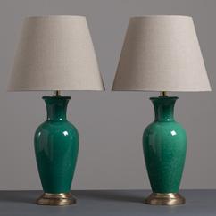 A Pair of Crackleware Celadon Table Lamps 1960s