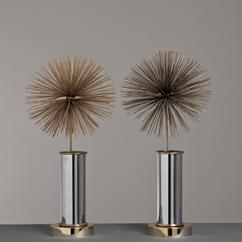 A Pair of Curtis Jere Designed Daisy Shaped Metal Table Lamps 1970s