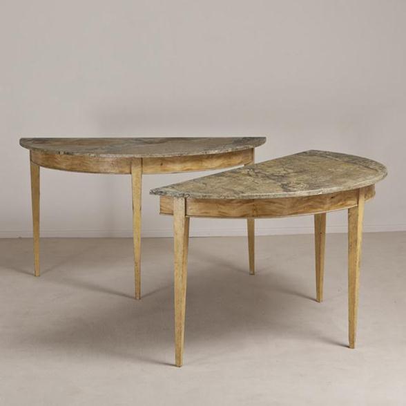 A Pair of Demi Lune Console Tables circa 1830