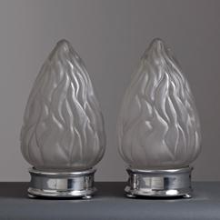 A Pair of Glass Flambe Table Lamps on Nickel Bases by Talisman