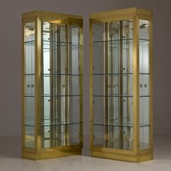 A Pair of Glazed Brass Framed and Glass Display Cabinets