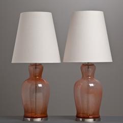 A Pair of Handblown Italian Coral Glass Table Lamps 1960s