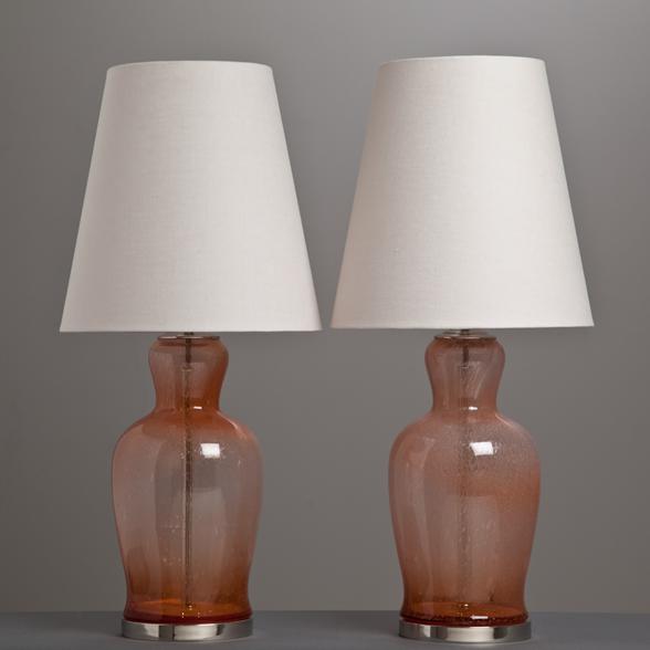 A Pair of Handblown Italian Coral Glass Table Lamps 1960s