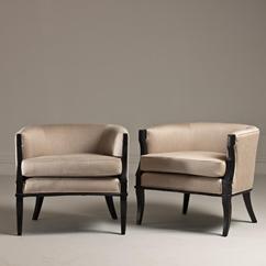 A Pair of Italian Tub Chairs with Ebonised Frames circa 1950s 