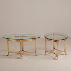 A Pair of Jansen Attributed Brass Oval Side Tables 1960s