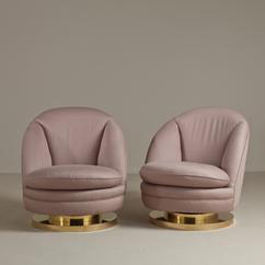 A Pair of Milo Baughman Swivel and Tilting Armchairs 1970s