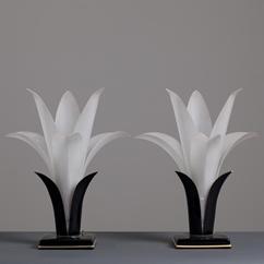 A Pair of Rougier Lamps with Black Bases and Tulip Tops 1970s
