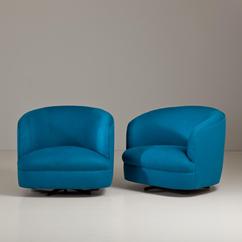 A Pair of Swivel Chairs Upholstered in Alpaca 1970s