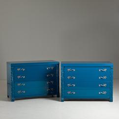 A Pair of Turquoise Lacquered Commodes 1950s 