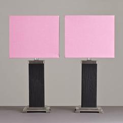 A Pair of Venetian Black Glass and Nickel Table Lamps by Talisman