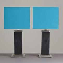 A Pair of Venetian Black Glass and Nickel Table Lamps by Talisman