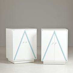A Pair of  White and Turquoise Side Cabinets 1960s