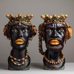 A Rare Pair of French Fiance Caspo Glazed Terracotta Sculptures