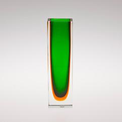 A Rectangular Murano Sommerso Vase with a Green Centre