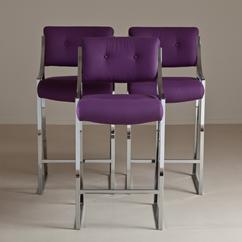A Set of Three Nickel Plated Bar Stools 1970s